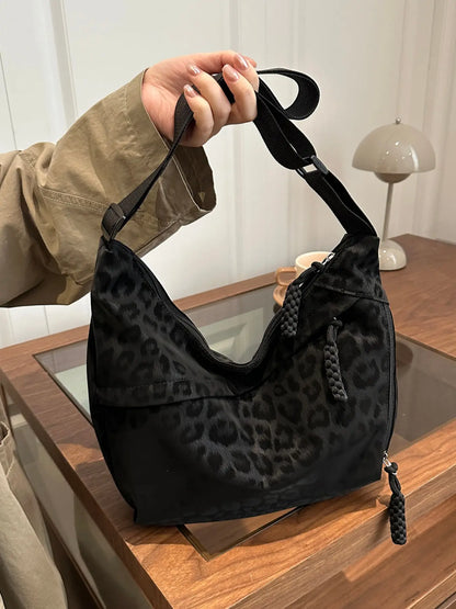 Women'S Leopard Print Casual Crossbody Bag, Soft Fabric & Adjustable Strap Design, Large Capacity Commuter Accessory for Daily Use