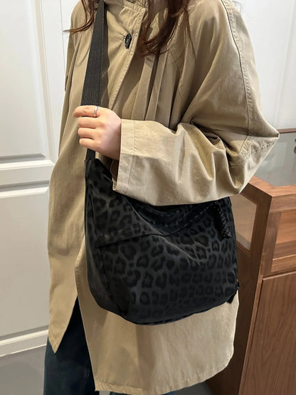 Women'S Leopard Print Casual Crossbody Bag, Soft Fabric & Adjustable Strap Design, Large Capacity Commuter Accessory for Daily Use